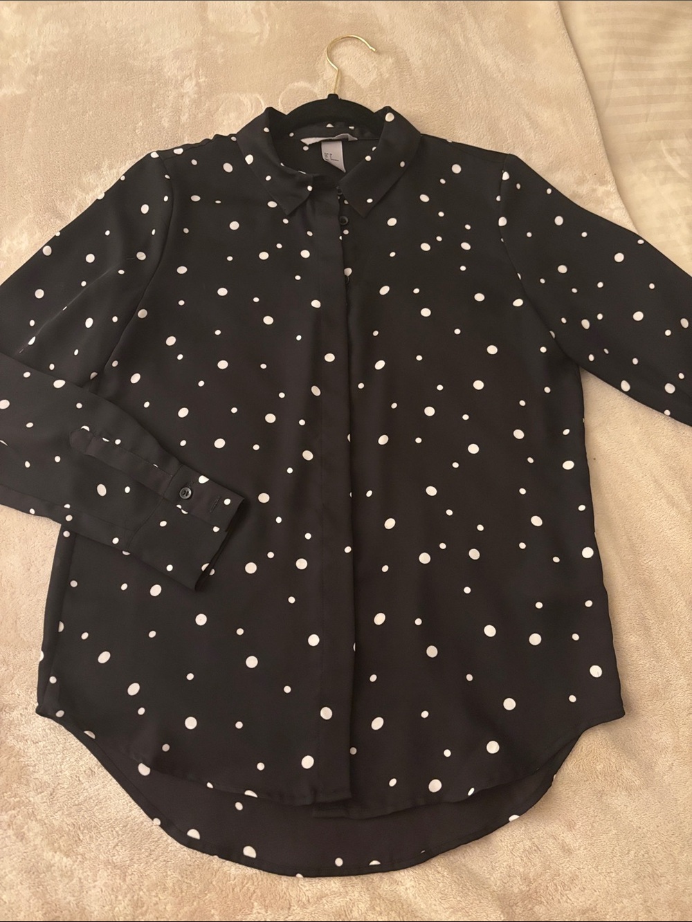 Black Polka Dot Long Sleeve Shirt - Classic Button-Up sz 4